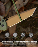Folding Knife with 3.39'' 154CM Steel Reverse Tanto Blade, Axis Lock EDC Tactical Knife with Lightweight G10 Handle, Reversible Pocket Clip - RK0402-OG