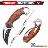 Karambit Folding Knife with Black Stainless Steel Blade and Wooden Handle