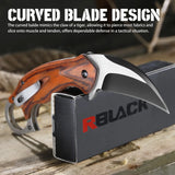 Karambit Folding Knife with Black Stainless Steel Blade and Wooden Handle