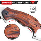 Karambit Folding Knife with Black Stainless Steel Blade and Wooden Handle