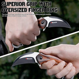 Karambit Folding Knife with Black Stainless Steel Blade and Wooden Handle