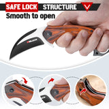 Karambit Folding Knife with Black Stainless Steel Blade and Wooden Handle